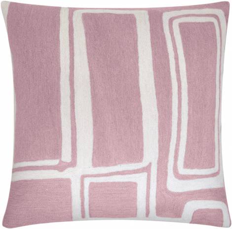 Judy Ross Textiles Hand-Embroidered Chain Stitch Procession Throw Pillow dusty pink/cream